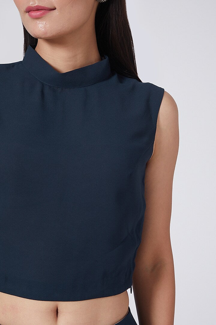 Midnight Blue Tie-Up Crop Top