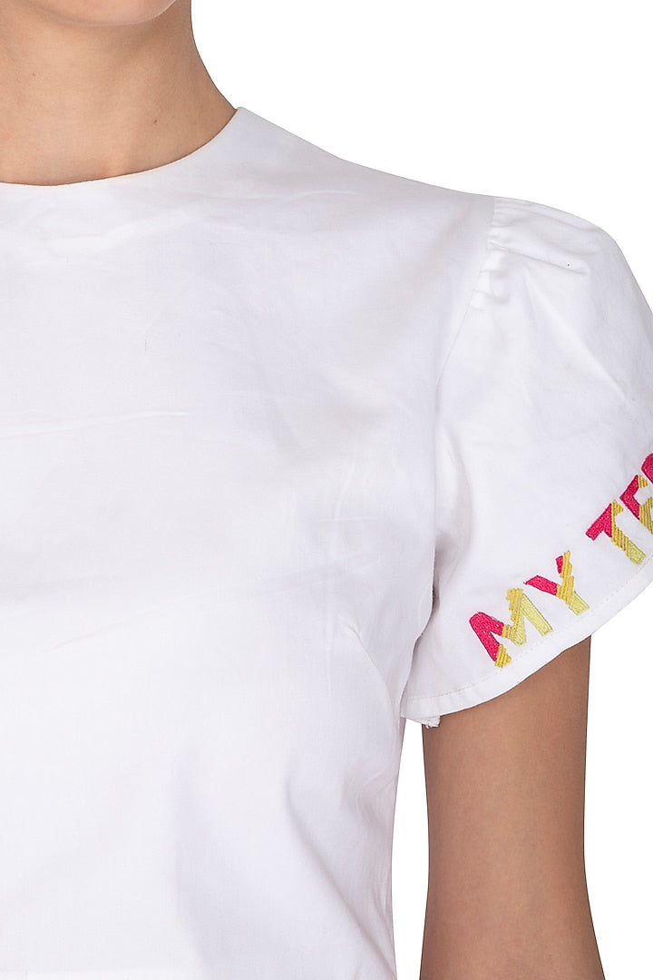 White Embroidered Crop Top