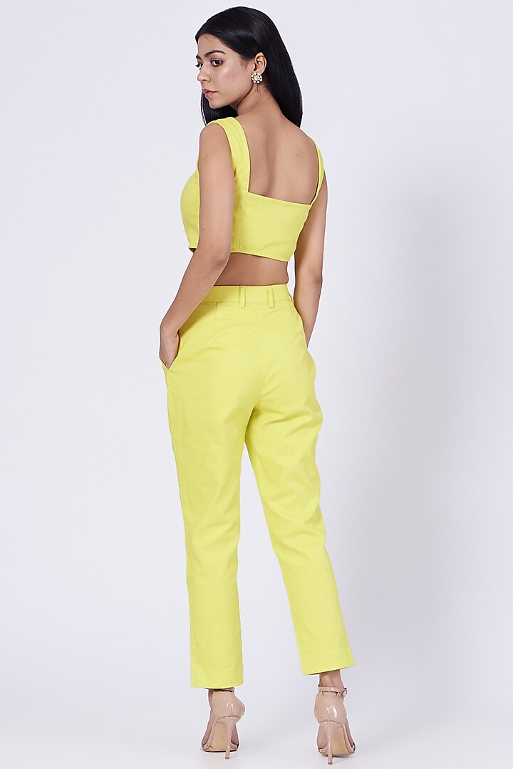 Yellow Cotton Twill Lycra Corset Crop Top