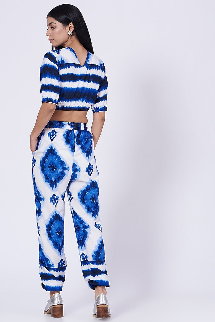 White & Blue Tie-Dye Lounge Crop Top