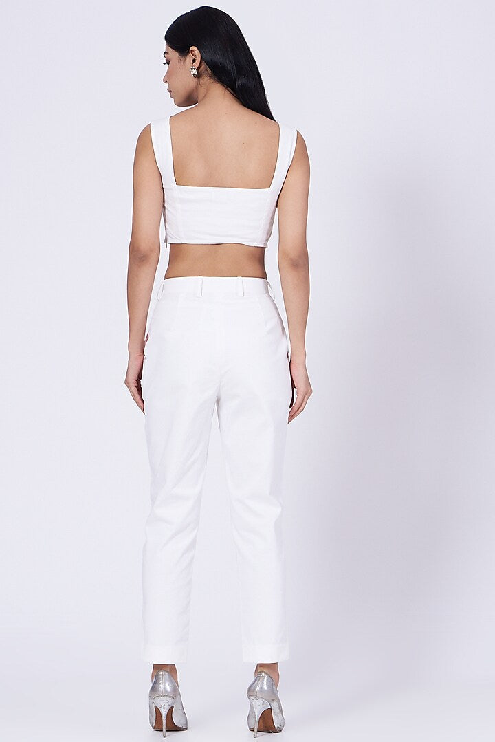 White Cotton Satin Lycra Pants