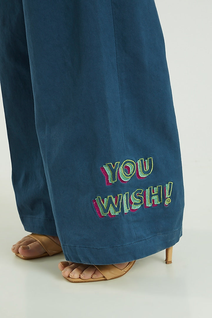 Midnight Blue High Waisted Flare Pants With Tie-Up Belt