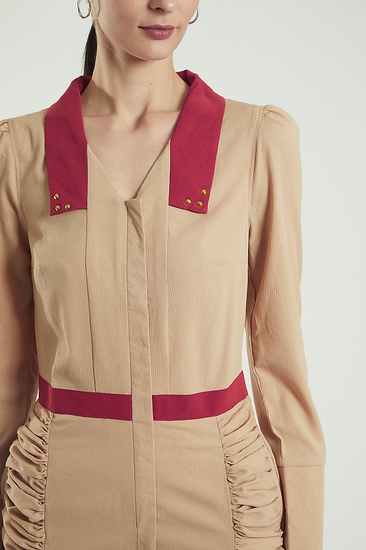 Ash Beige Orange Gathered Jumpsuit