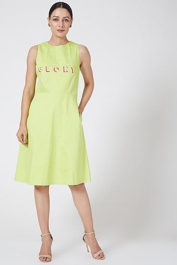 Acid Green Embroidered Dress