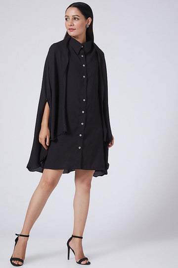 Black A-Line Cape Shirt Dress
