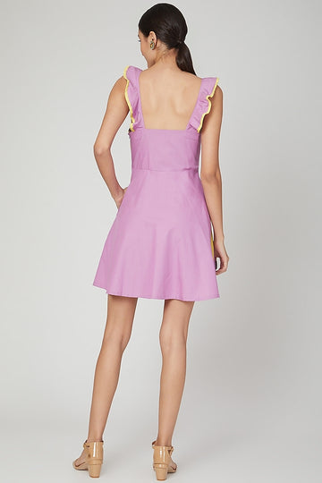 Lilac Mini Halter Neck Dress With Ruffle Straps
