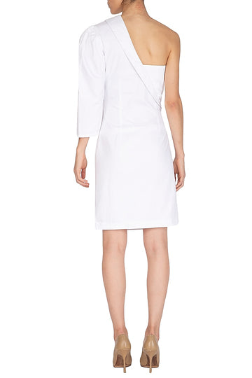 White Asymmetrical Embroidered Tube Dress (Half Bustier-Half Jacket)