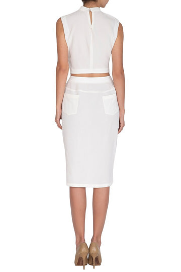 White Mid-Waist Pencil Slit Skirt