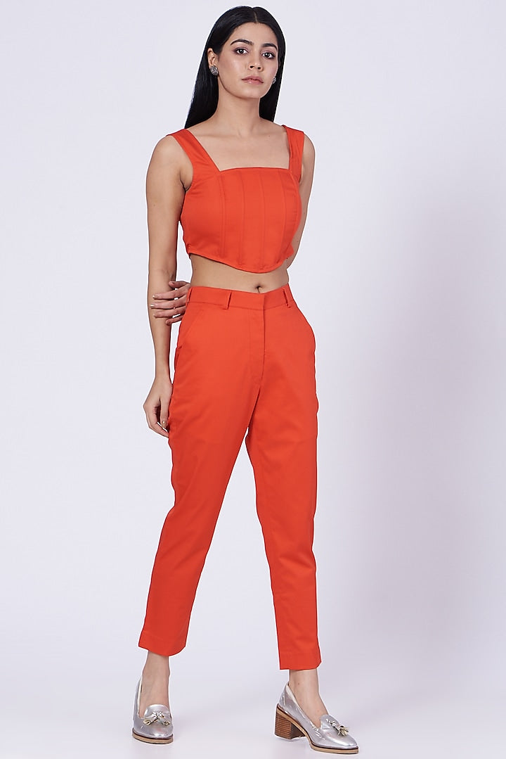 Orange Cotton Twill Lycra Pants