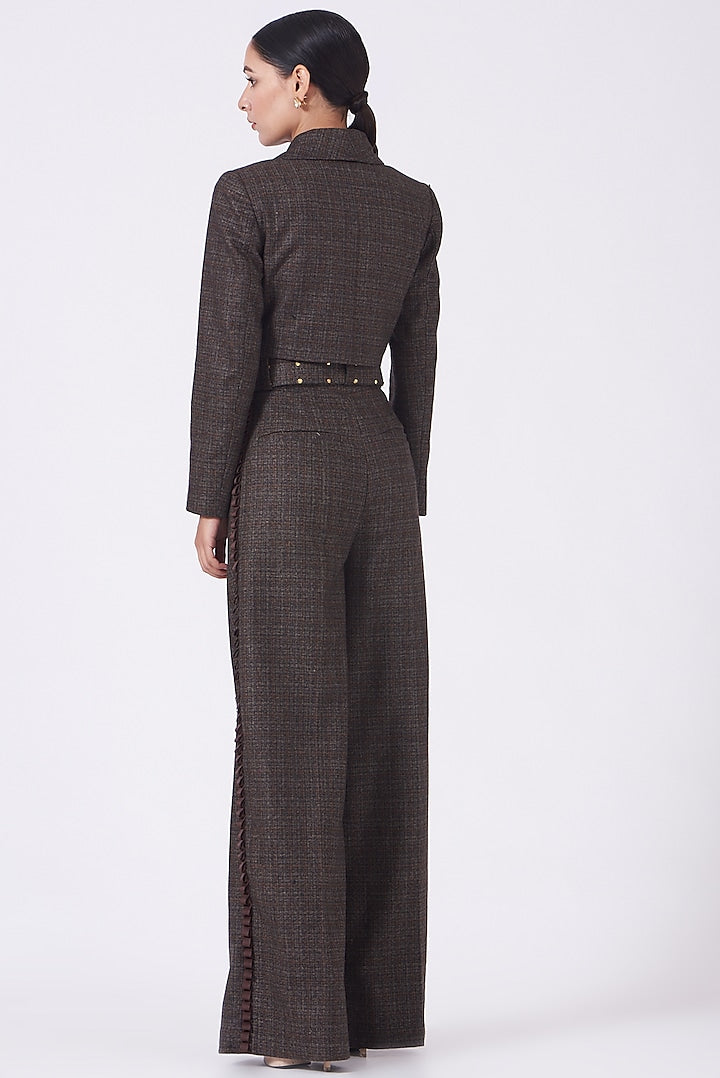 Taupe Brown Wool Tweed Cropped Blazer