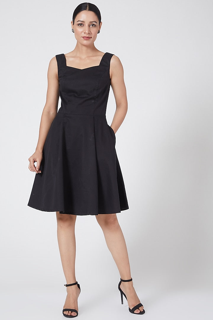 Black Cotton Satin Dress
