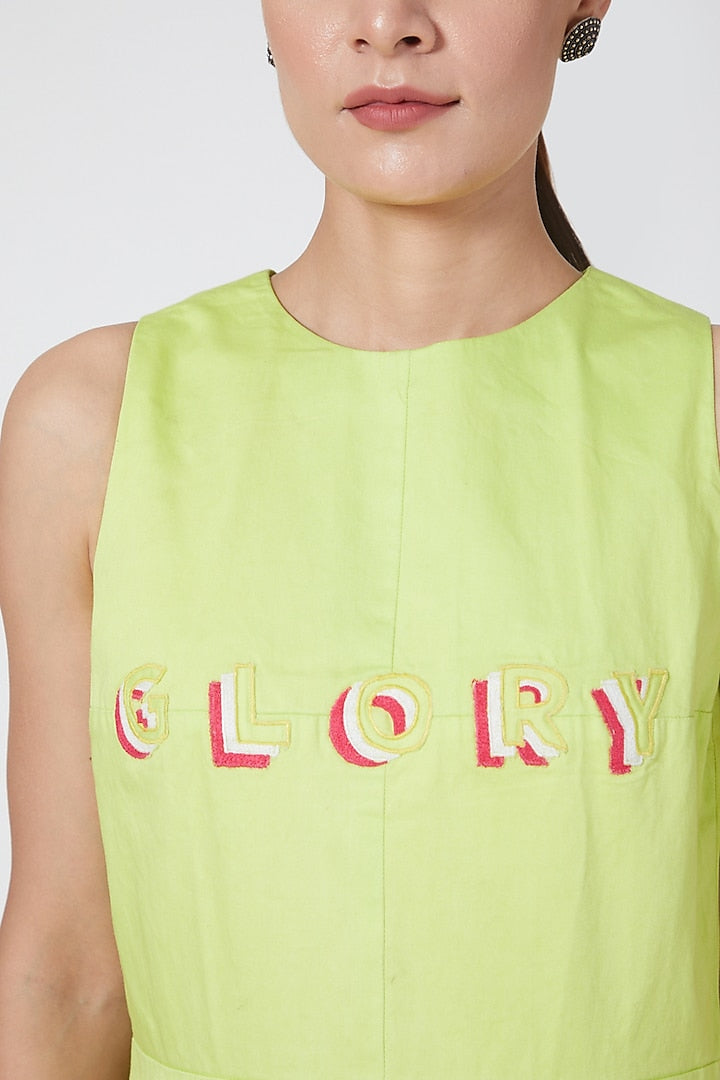 Acid Green Embroidered Dress