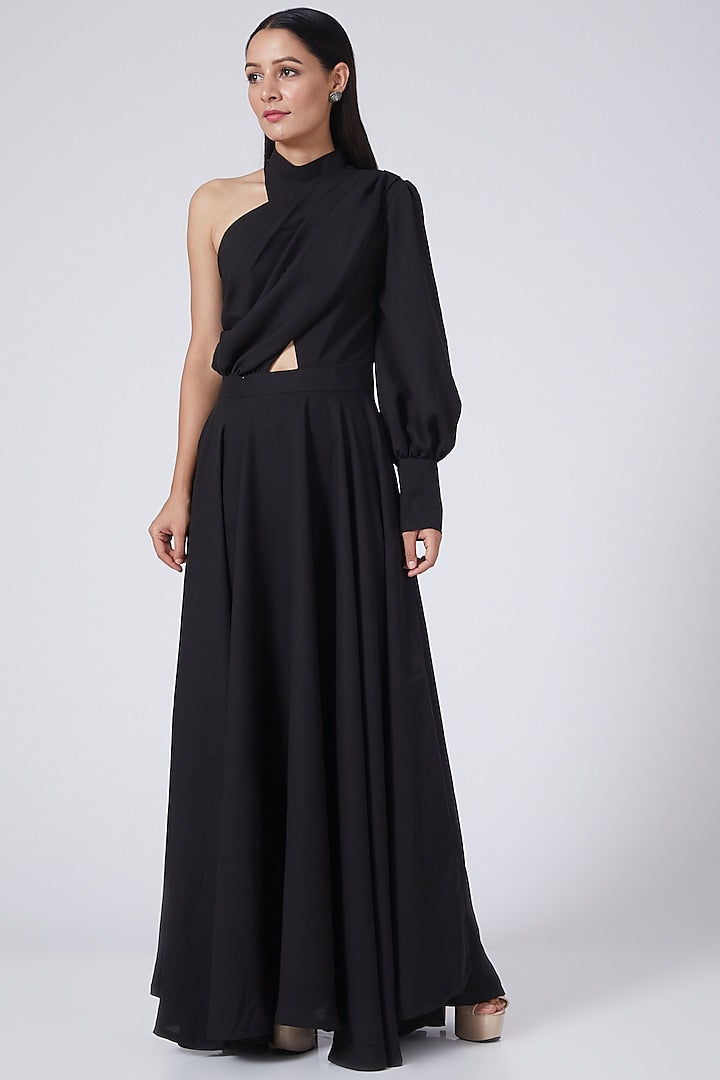 Black One Shoulder Maxi Dress