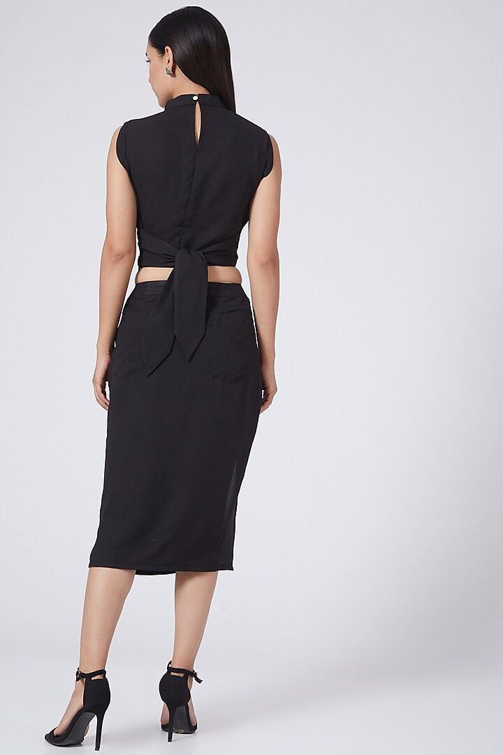 Black Pencil Skirt With Patch Pockets