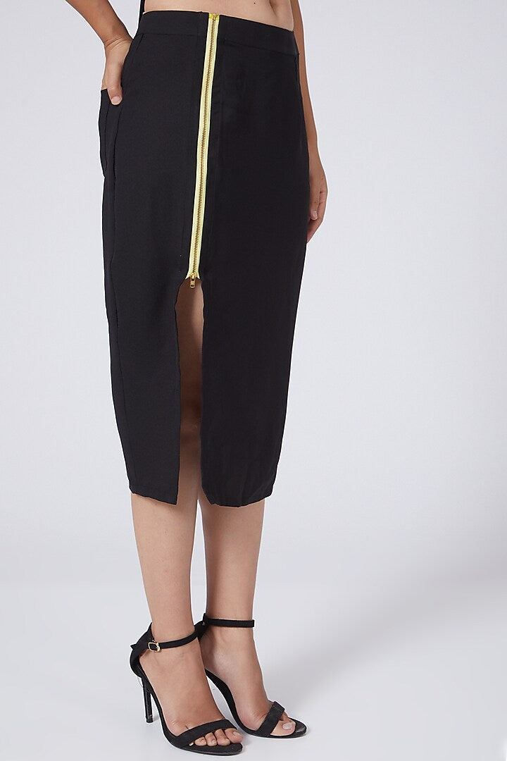 Black Pencil Skirt With Patch Pockets