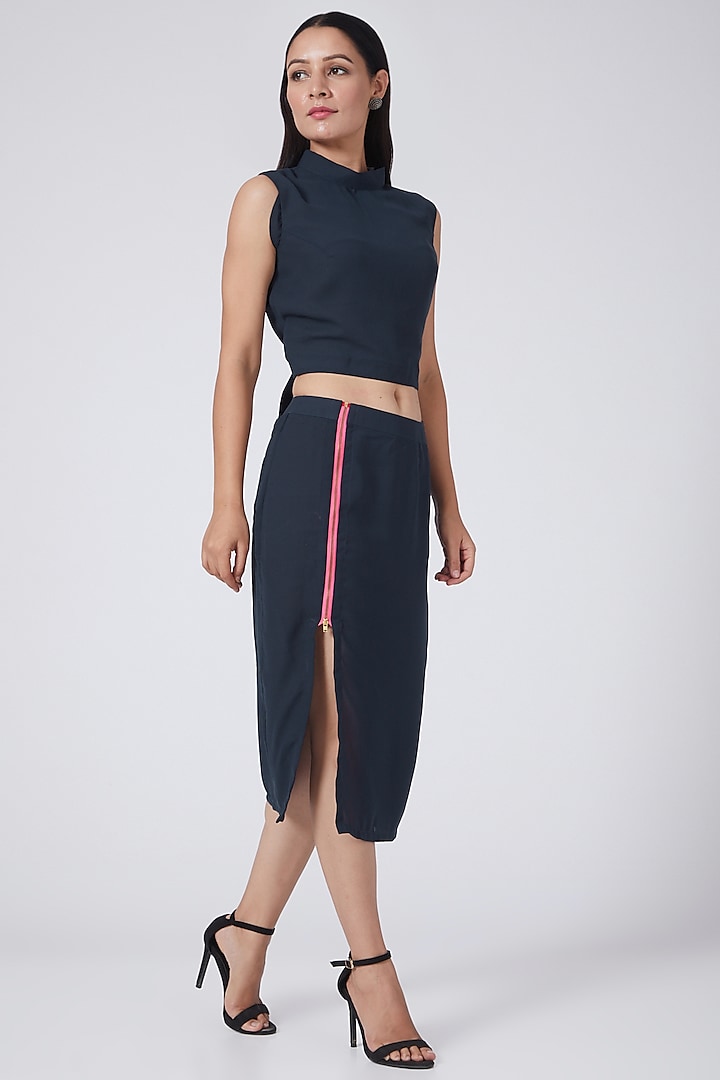 Midnight Blue Tie-Up Crop Top
