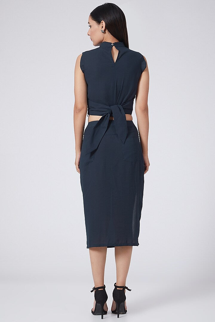 Midnight Blue Tie-Up Crop Top