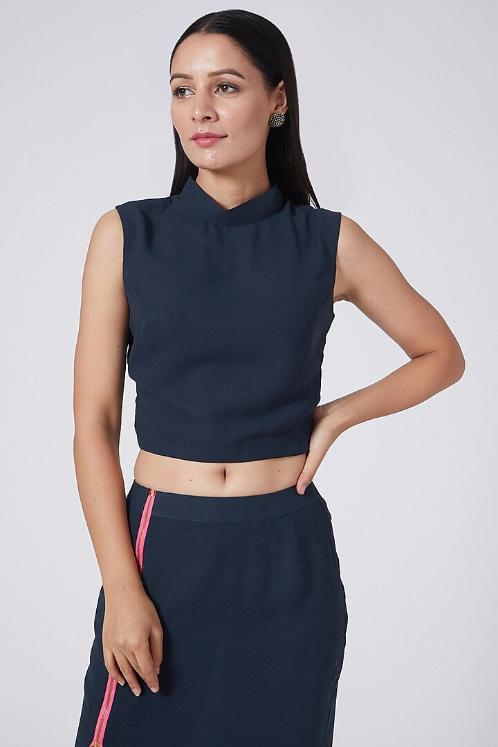 Midnight Blue Tie-Up Crop Top