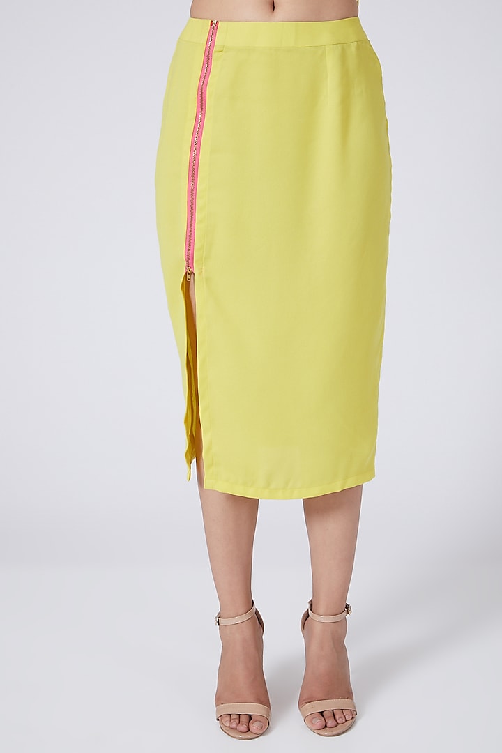 Yellow Pencil Skirt With Slit