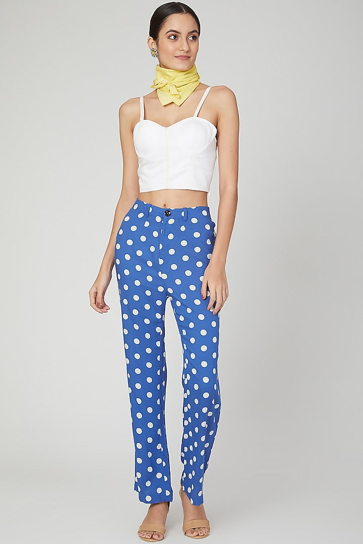 Blue & White Straight Fit Trousers