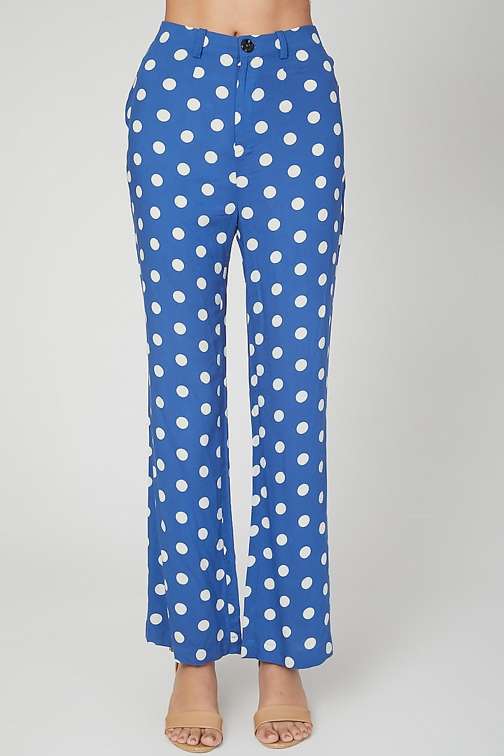 Blue & White Straight Fit Trousers