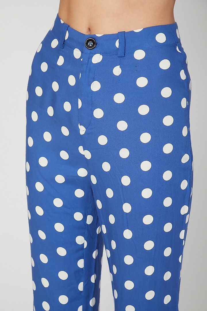 Blue & White Straight Fit Trousers