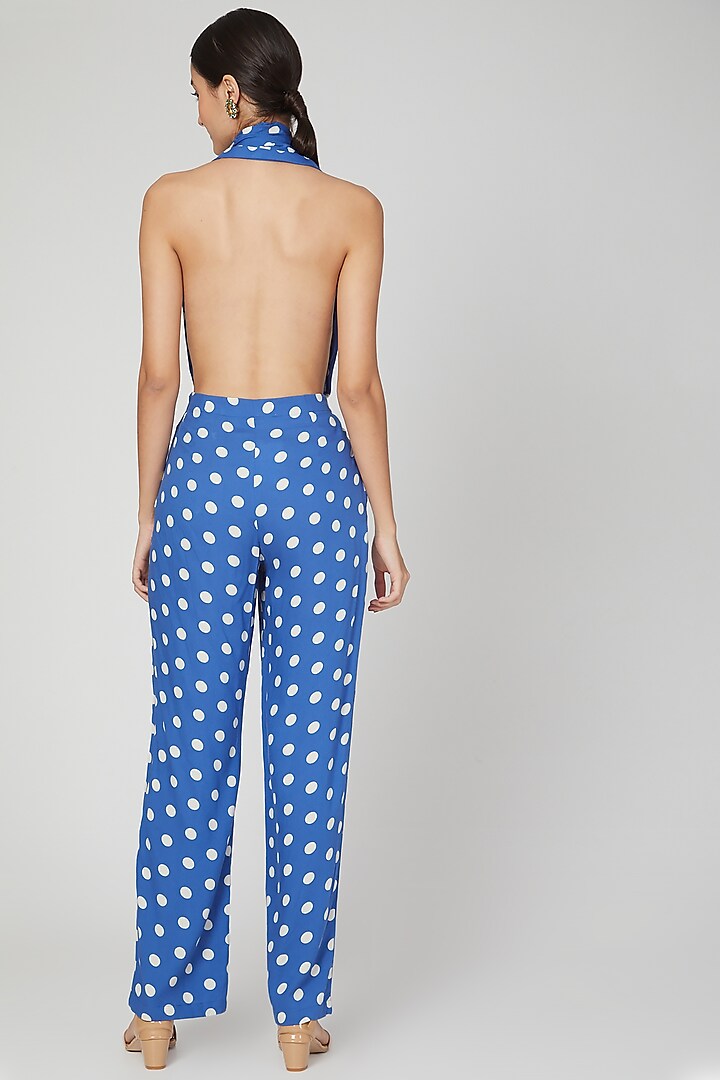 Blue & White Halter Neck Jumpsuit