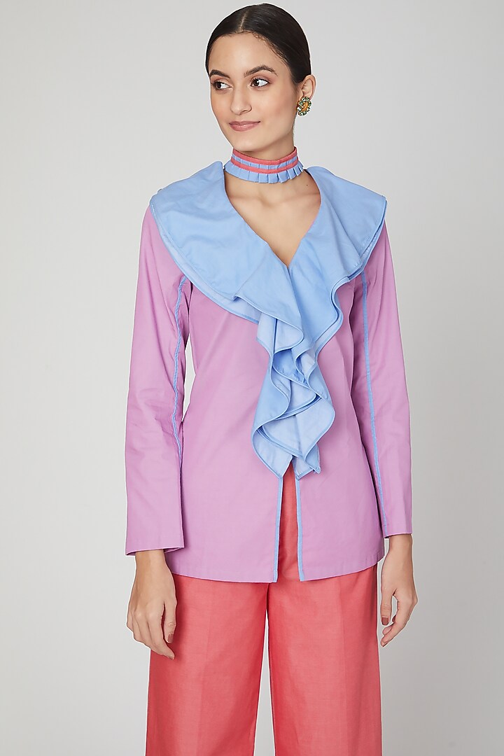 Lilac Butterfly Ruffled Blazer