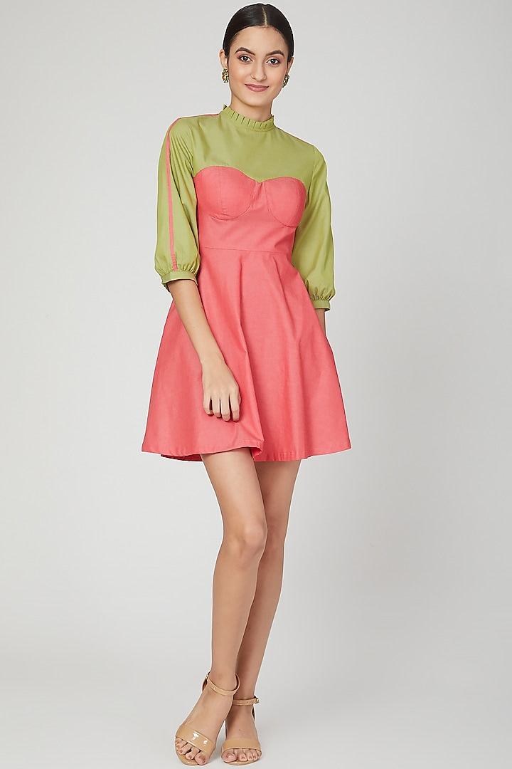 Rose Pink & Green Color Blocked Dress