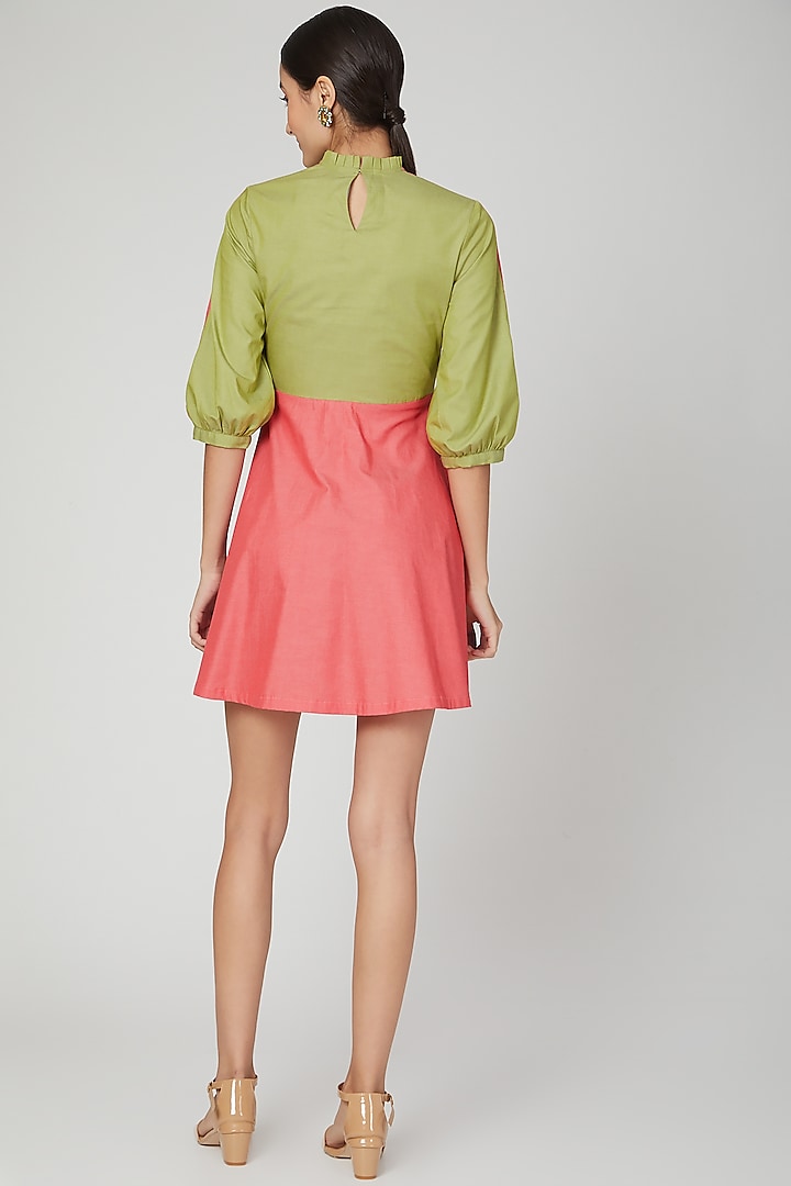 Rose Pink & Green Color Blocked Dress