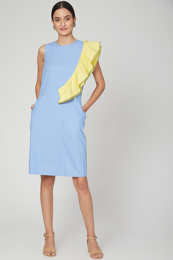 Sky Blue & Yellow Ruffled Dress