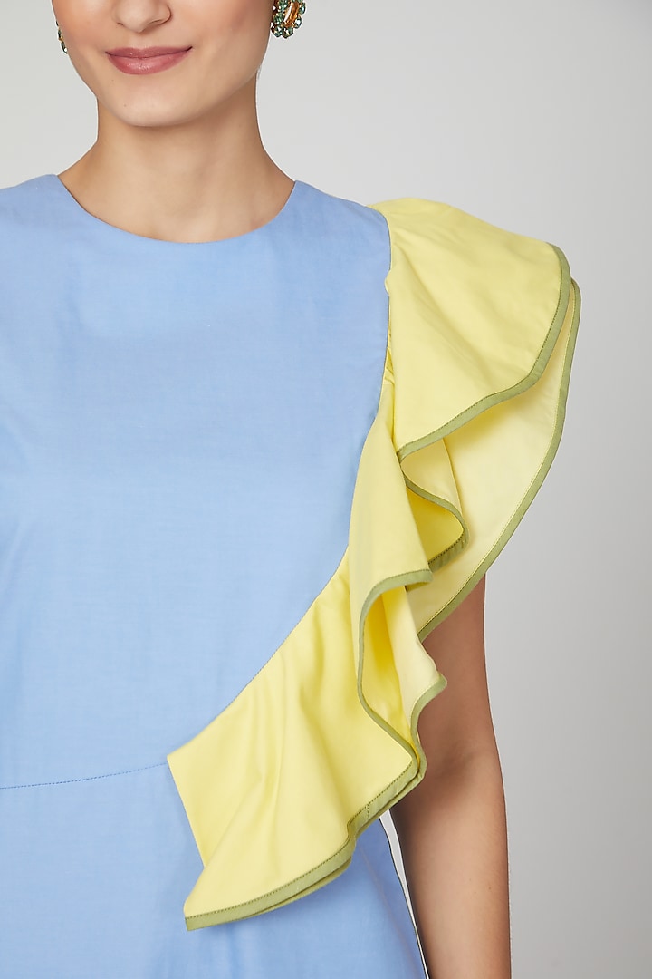 Sky Blue & Yellow Ruffled Dress
