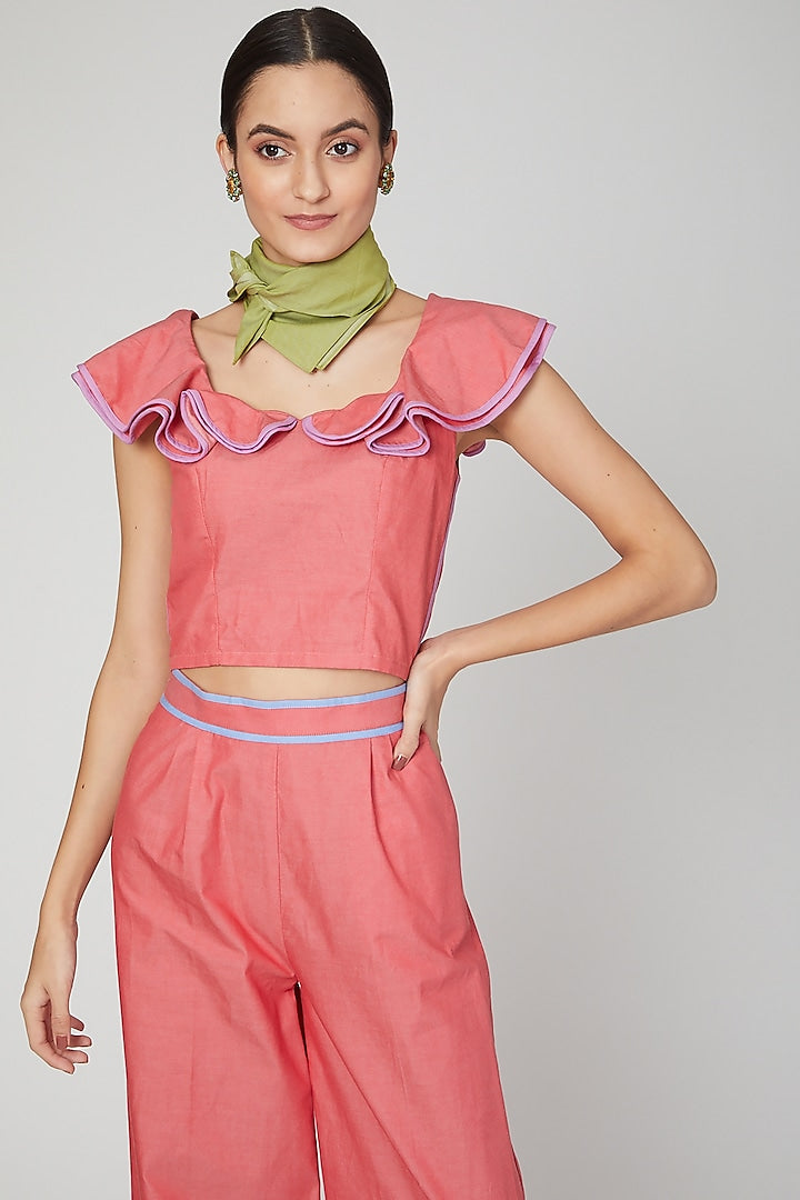 Rose Pink Ruffled Bustier Top