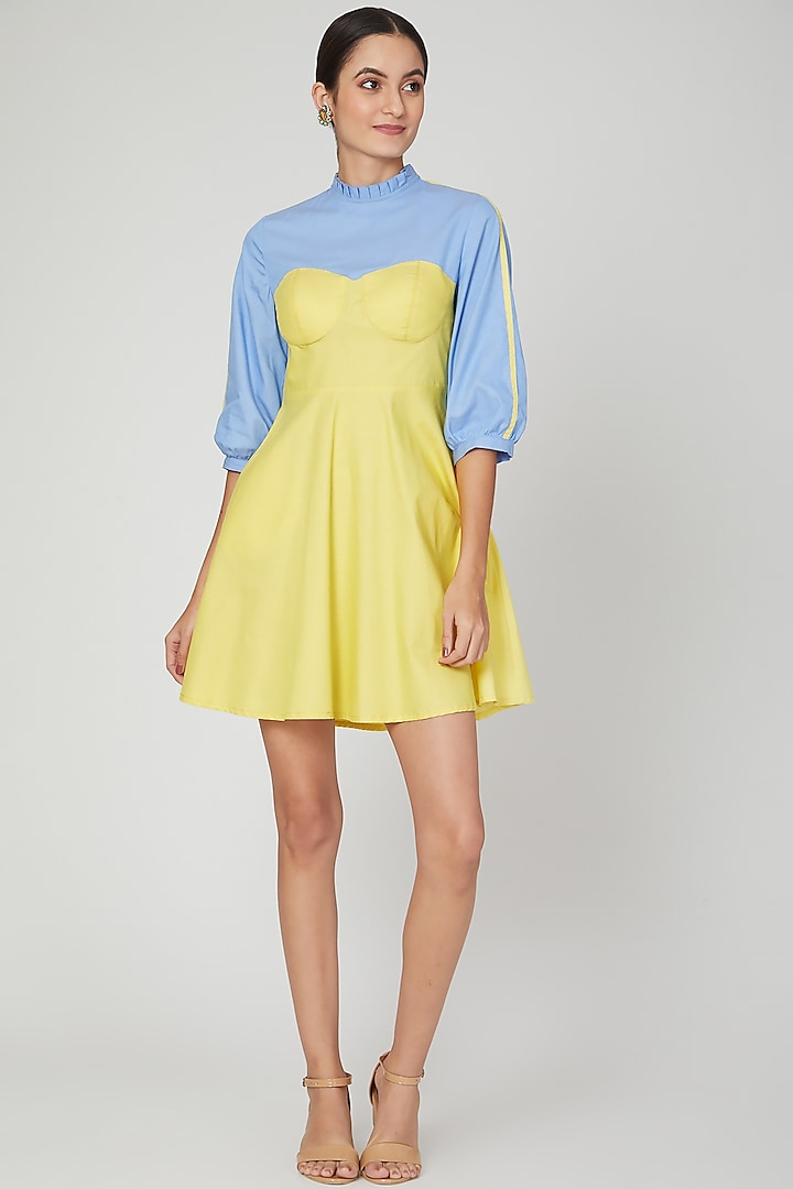Yellow & Blue Color Blocked Dress