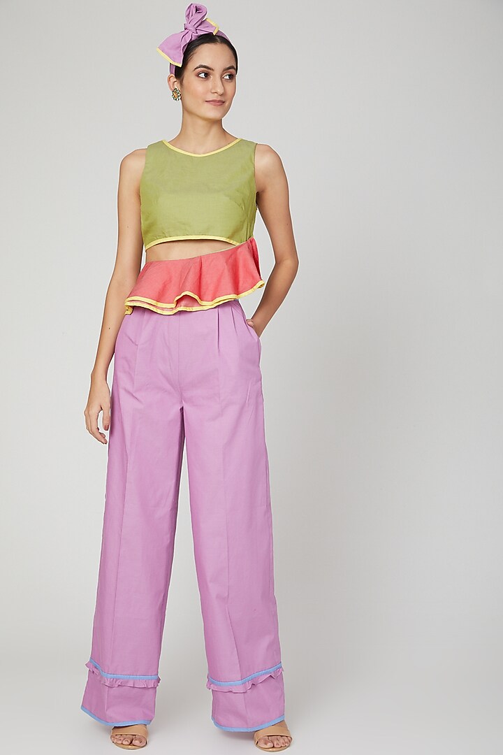 Moss Green & Rose Pink Crop Top