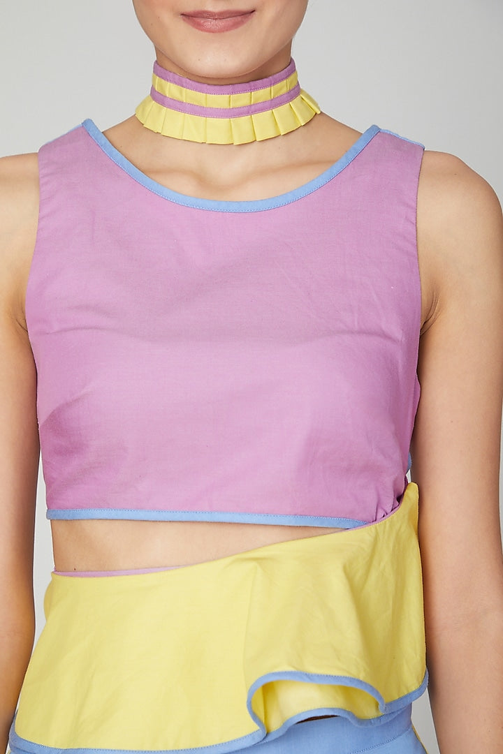 Yellow & Lilac Ruffled Crop Top