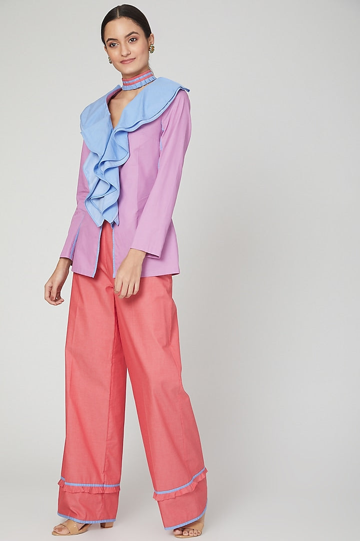 Rose Pink Mid Waist Flared Pants