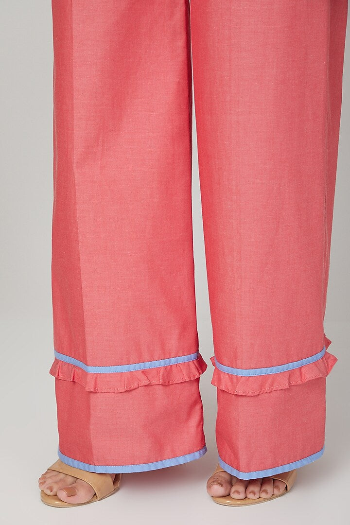 Rose Pink Mid Waist Flared Pants