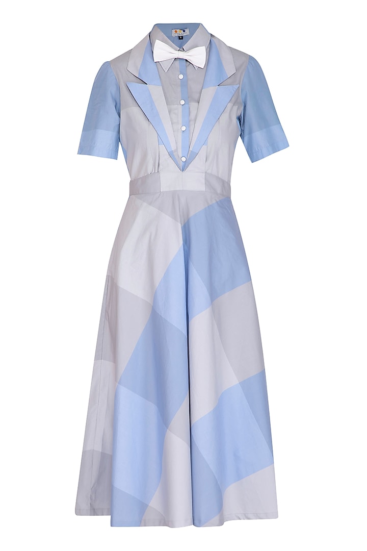 Lavender Blue & Grey Checkered Dress With Shirt