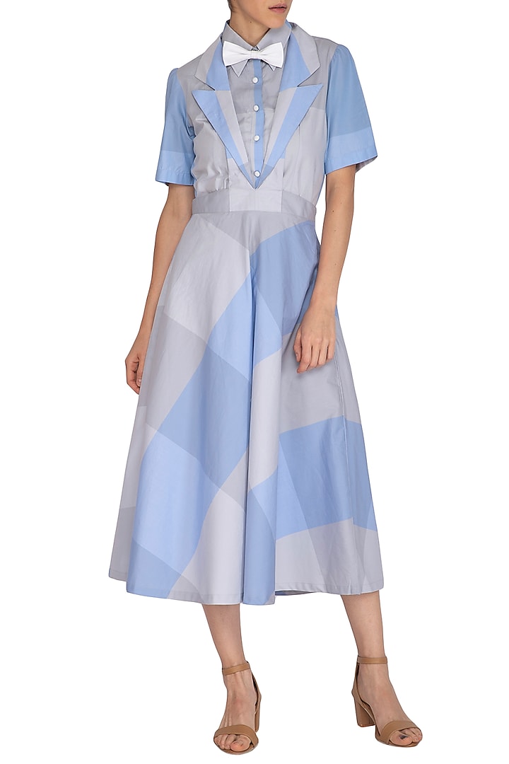 Lavender Blue & Grey Checkered Dress With Shirt