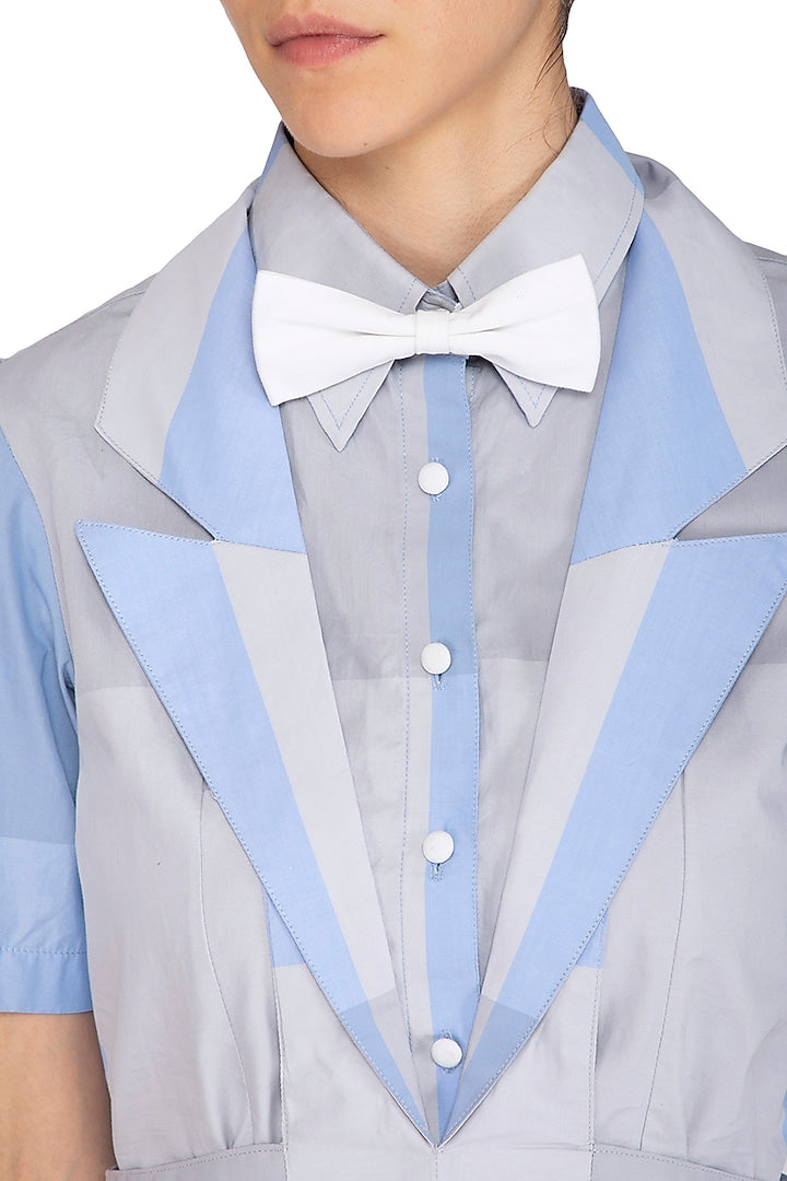 Lavender Blue & Grey Checkered Dress With Shirt