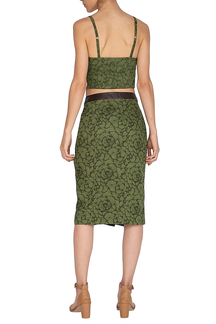 Olive Green Printed Skirt