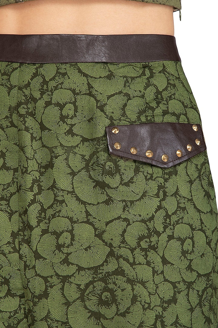 Olive Green Printed Skirt