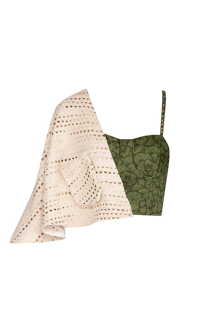 Olive Green Printed Corset Top With Cape