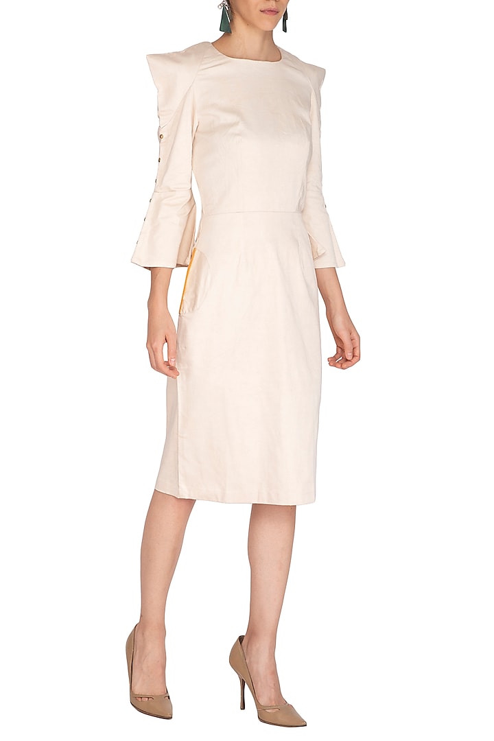 Ecru Dress With Sharp Shoulders