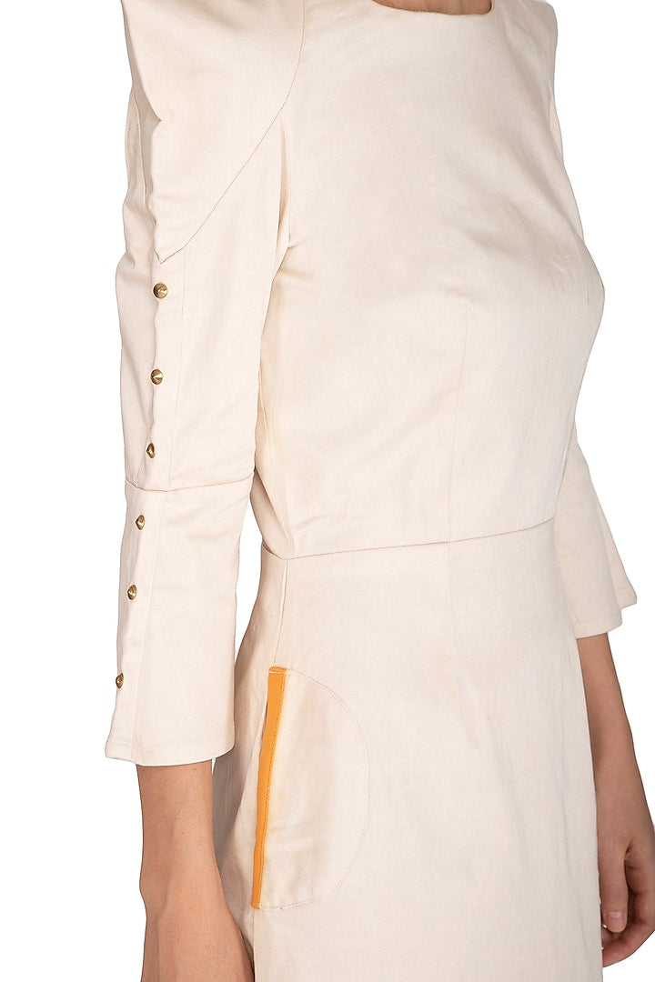 Ecru Dress With Sharp Shoulders