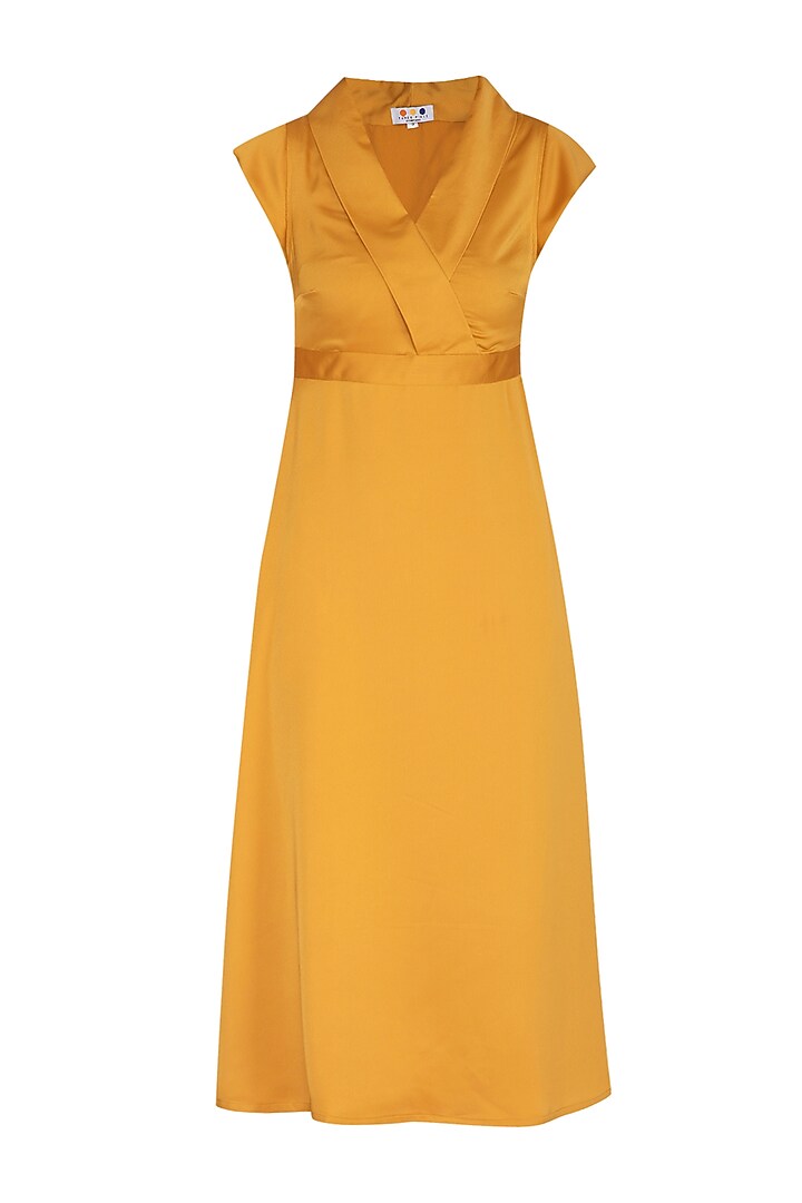 Ochre Dress With Wrap Collar