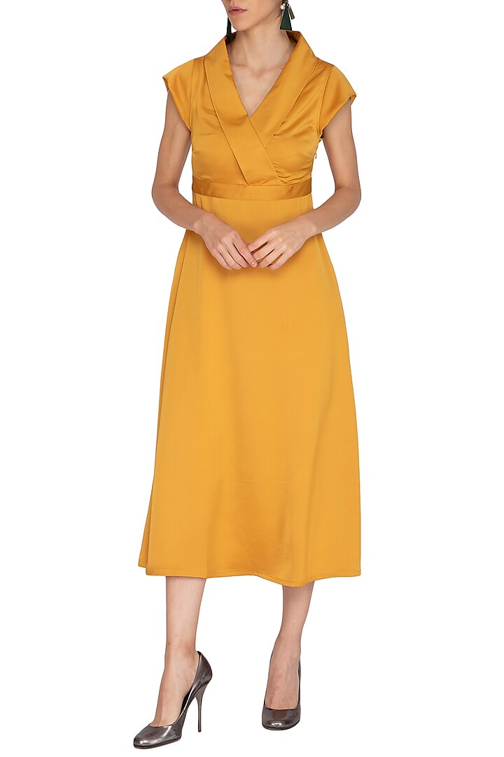Ochre Dress With Wrap Collar