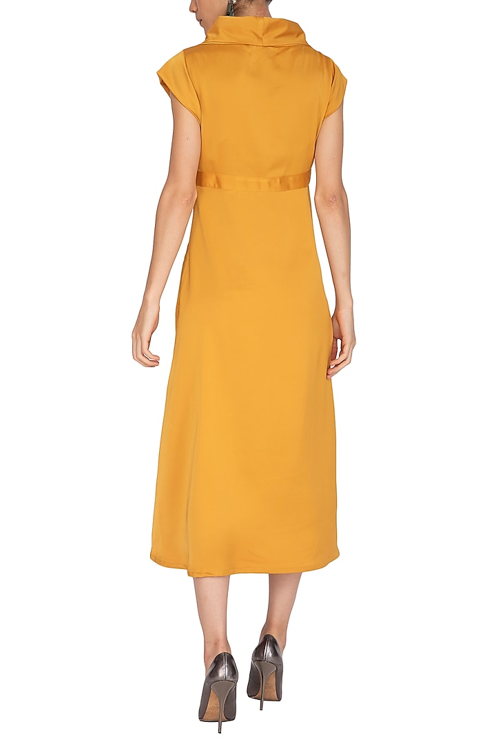 Ochre Dress With Wrap Collar