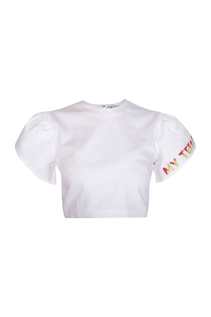 White Embroidered Crop Top